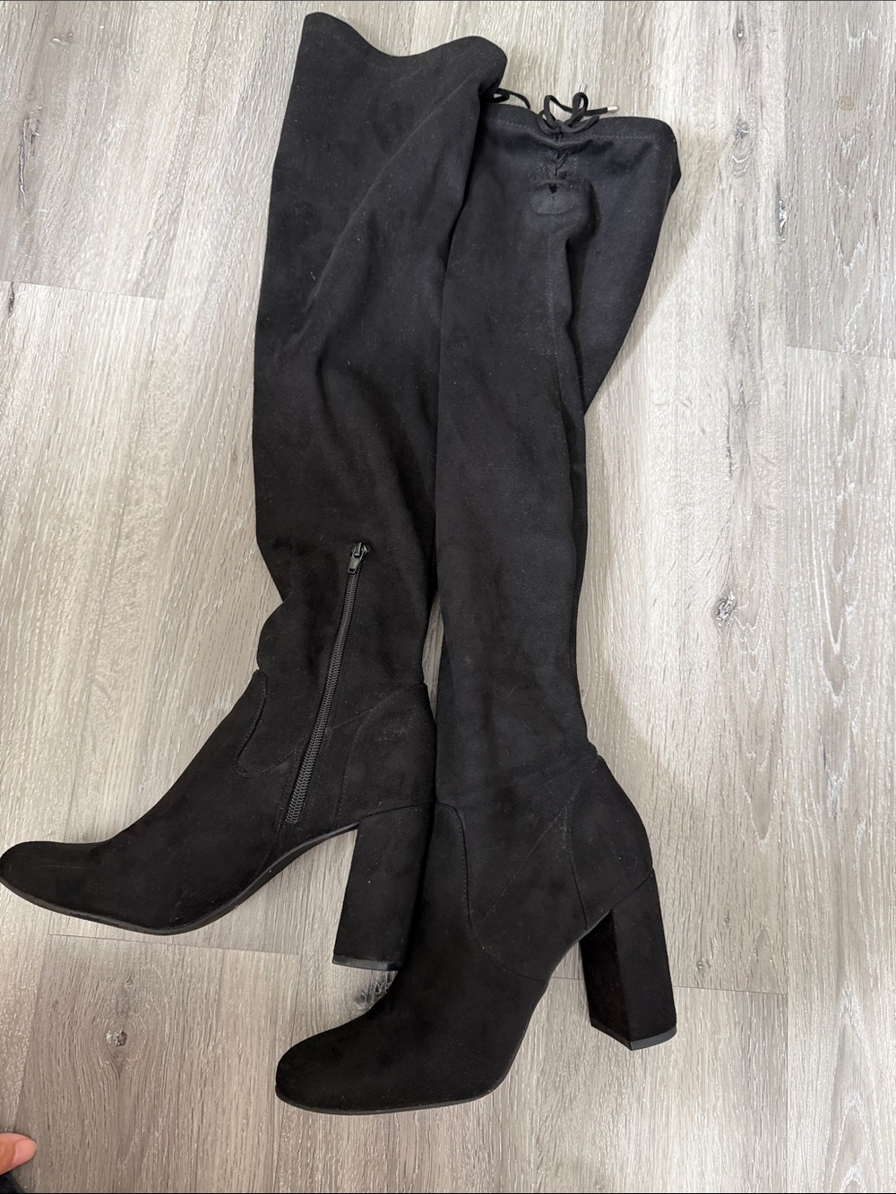 Black Over-the-Knee Block Heel Boots with Tie Detail 8